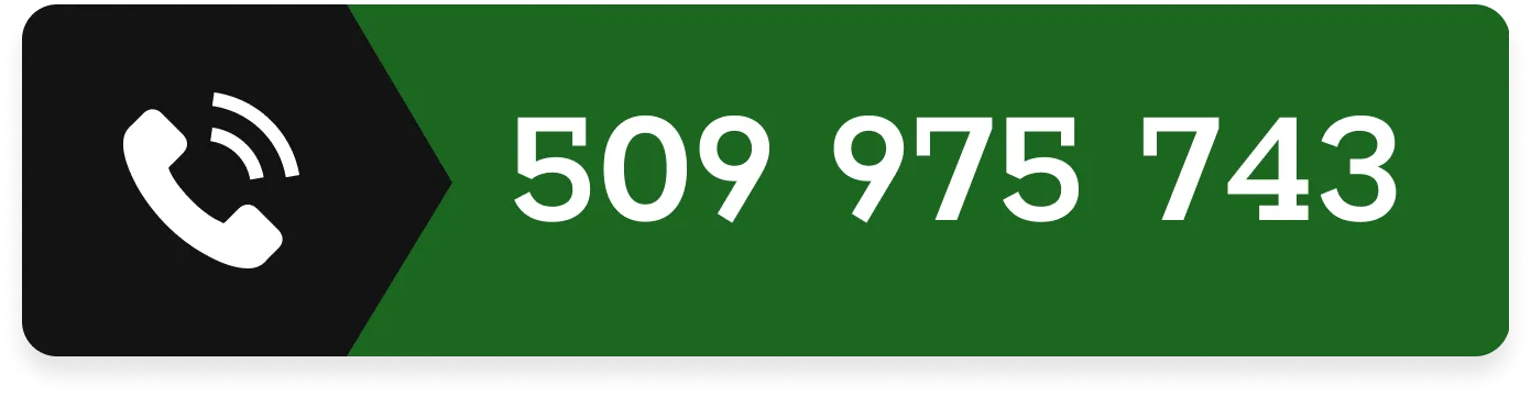 Przycisk kontaktowy z ikoną telefonu i numerem 509 975 743